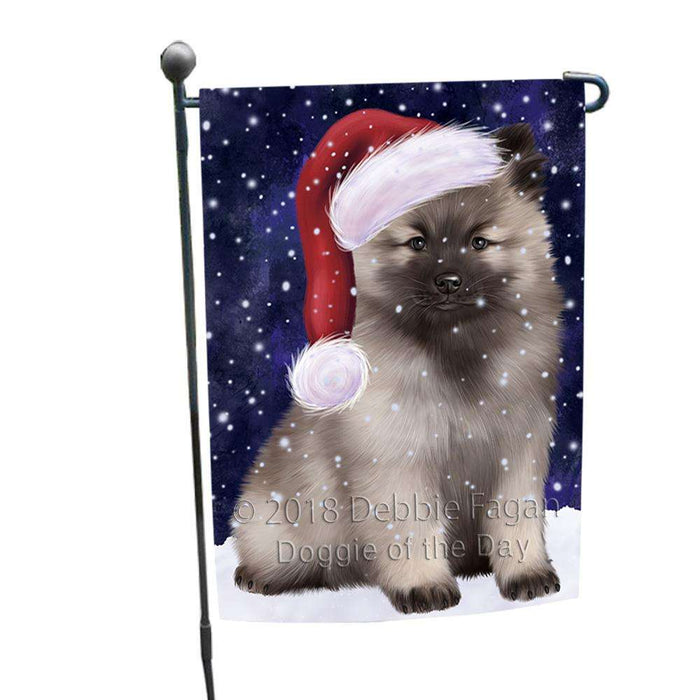 Let it Snow Christmas Holiday Keeshond Dog Wearing Santa Hat Garden Flag GFLG54369