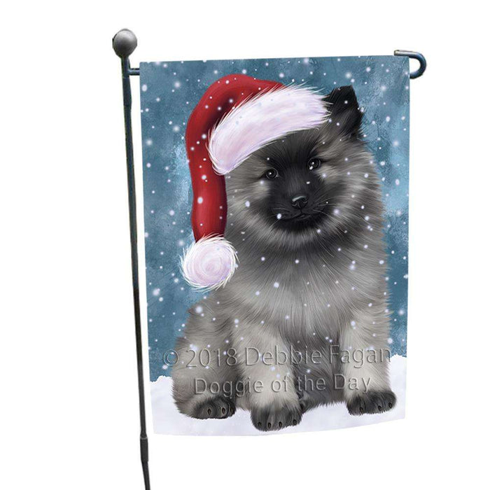 Let it Snow Christmas Holiday Keeshond Dog Wearing Santa Hat Garden Flag GFLG54370