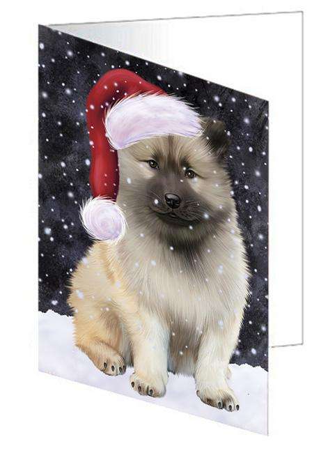 Let it Snow Christmas Holiday Keeshond Dog Wearing Santa Hat Handmade Artwork Assorted Pets Greeting Cards and Note Cards with Envelopes for All Occasions and Holiday Seasons GCD66947