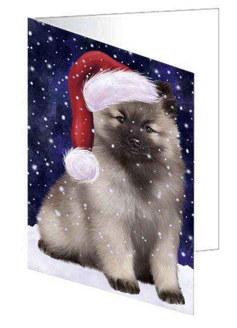 Let it Snow Christmas Holiday Keeshond Dog Wearing Santa Hat Handmade Artwork Assorted Pets Greeting Cards and Note Cards with Envelopes for All Occasions and Holiday Seasons GCD66950