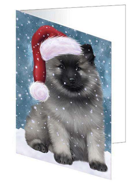 Let it Snow Christmas Holiday Keeshond Dog Wearing Santa Hat Handmade Artwork Assorted Pets Greeting Cards and Note Cards with Envelopes for All Occasions and Holiday Seasons GCD66953