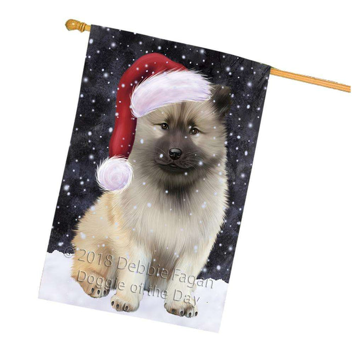 Let it Snow Christmas Holiday Keeshond Dog Wearing Santa Hat House Flag FLG54504