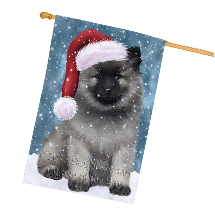 Let it Snow Christmas Holiday Keeshond Dog Wearing Santa Hat House Flag FLG54506