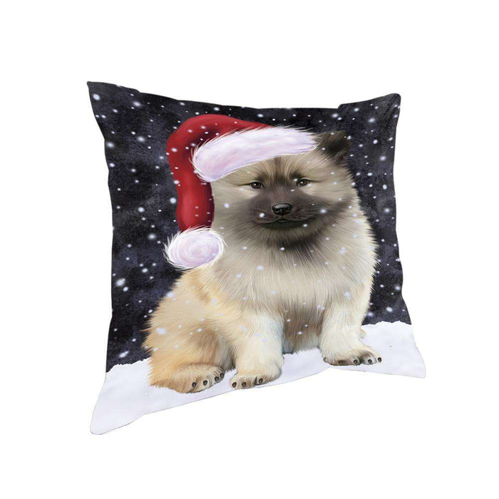 Let it Snow Christmas Holiday Keeshond Dog Wearing Santa Hat Pillow PIL73848