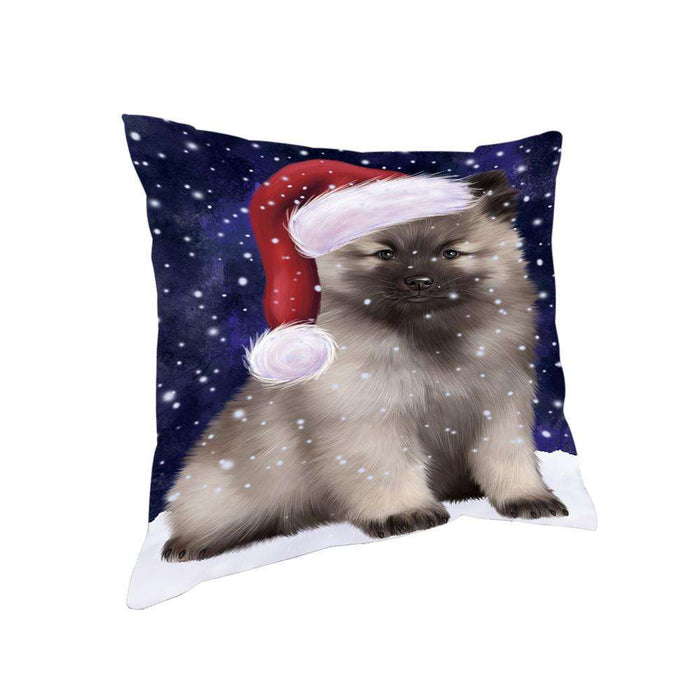 Let it Snow Christmas Holiday Keeshond Dog Wearing Santa Hat Pillow PIL73852