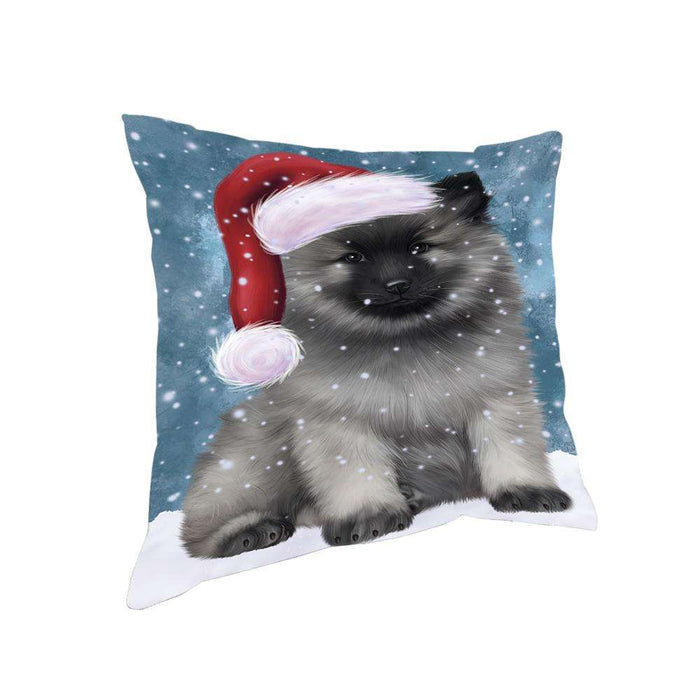 Let it Snow Christmas Holiday Keeshond Dog Wearing Santa Hat Pillow PIL73856
