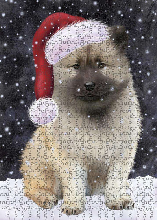 Let it Snow Christmas Holiday Keeshond Dog Wearing Santa Hat Puzzle with Photo Tin PUZL84380