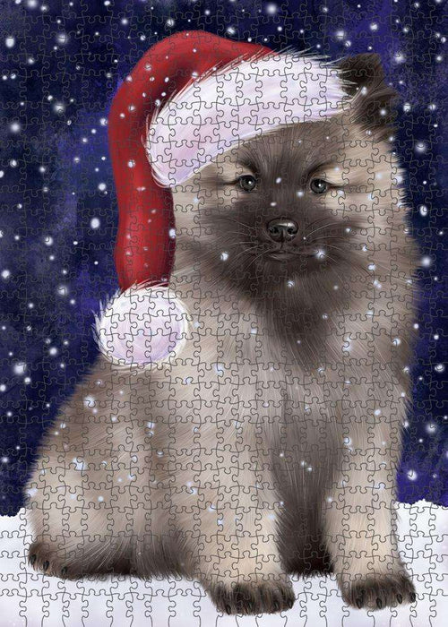 Let it Snow Christmas Holiday Keeshond Dog Wearing Santa Hat Puzzle with Photo Tin PUZL84384