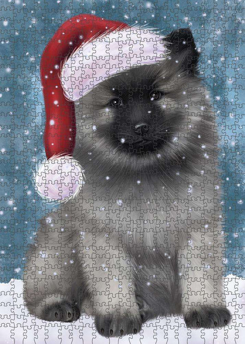 Let it Snow Christmas Holiday Keeshond Dog Wearing Santa Hat Puzzle with Photo Tin PUZL84388