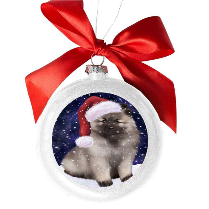 Let it Snow Christmas Holiday Keeshond Dog White Round Ball Christmas Ornament WBSOR48948