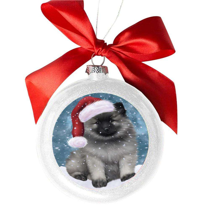 Let it Snow Christmas Holiday Keeshond Dog White Round Ball Christmas Ornament WBSOR48949
