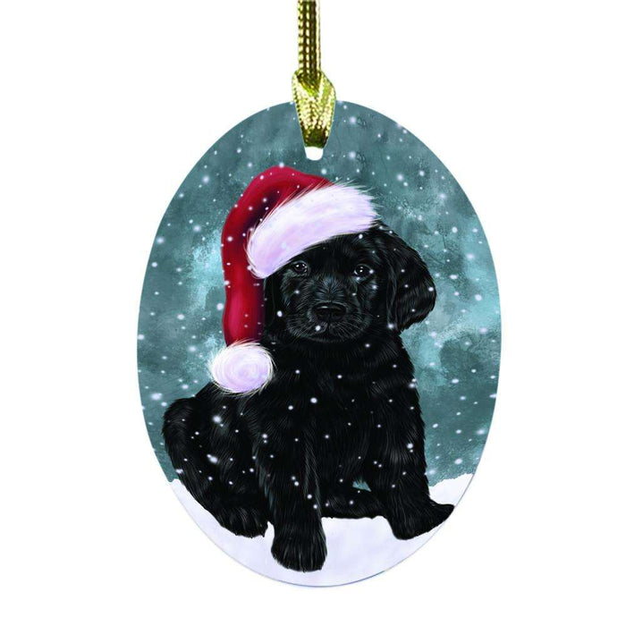Let it Snow Christmas Holiday Labrador Dog Oval Glass Christmas Ornament OGOR48610