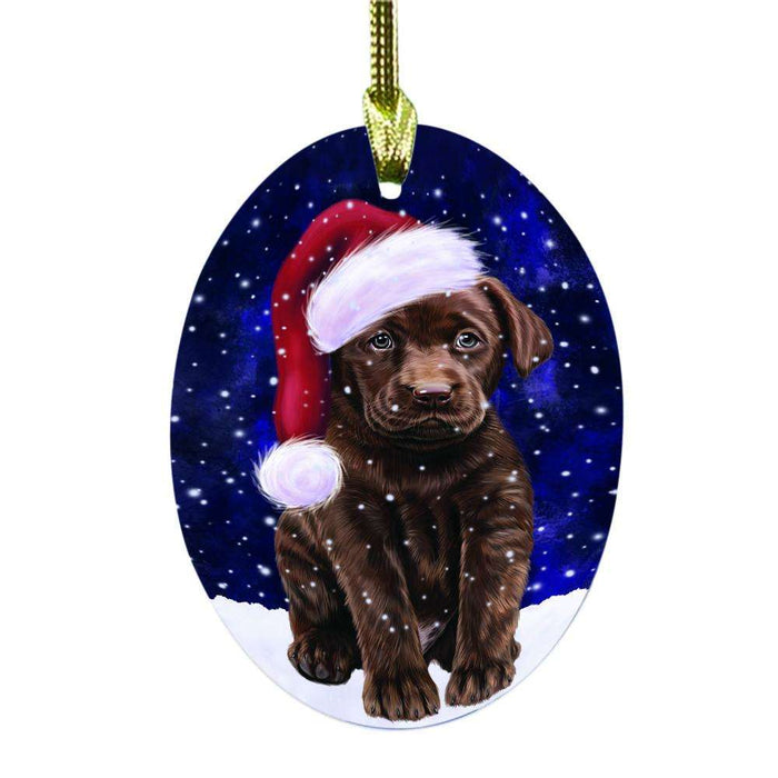 Let it Snow Christmas Holiday Labrador Dog Oval Glass Christmas Ornament OGOR48612