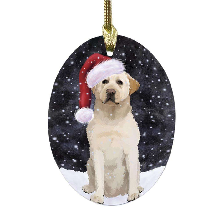 Let it Snow Christmas Holiday Labrador Dog Oval Glass Christmas Ornament OGOR48613