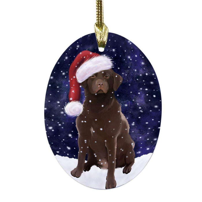 Let it Snow Christmas Holiday Labrador Dog Oval Glass Christmas Ornament OGOR48614