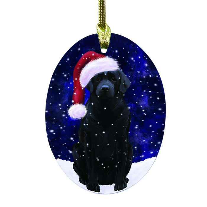 Let it Snow Christmas Holiday Labrador Dog Oval Glass Christmas Ornament OGOR48616