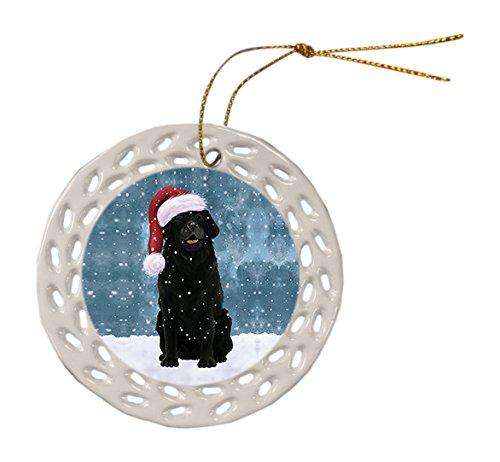 Let it Snow Christmas Holiday Labrador Dog Wearing Santa Hat Ceramic Doily Ornament D002