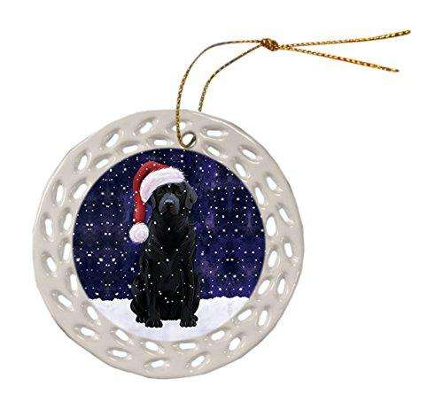 Let it Snow Christmas Holiday Labrador Dog Wearing Santa Hat Ceramic Doily Ornament D003