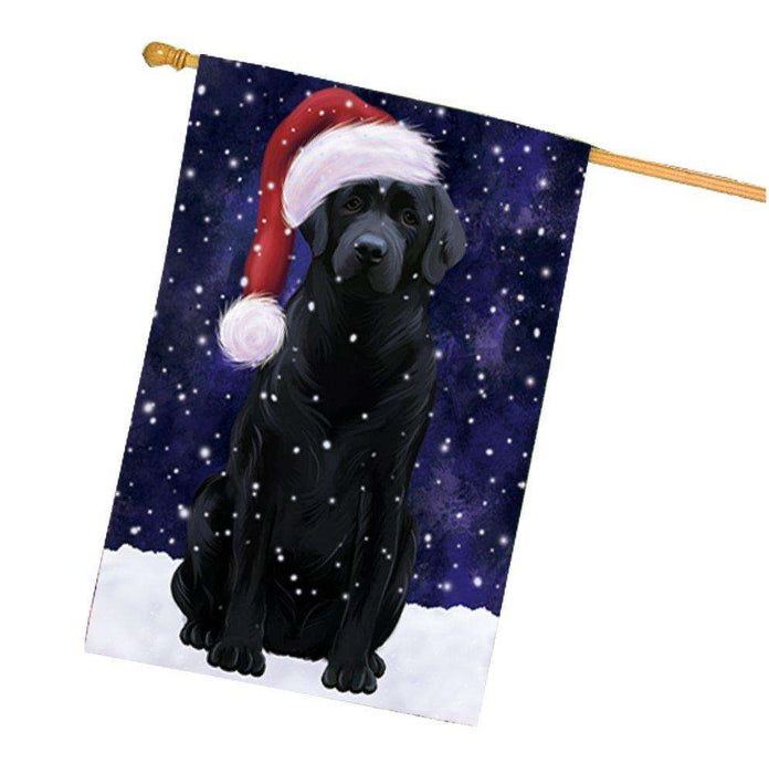 Let it Snow Christmas Holiday Labrador Dog Wearing Santa Hat House Flag