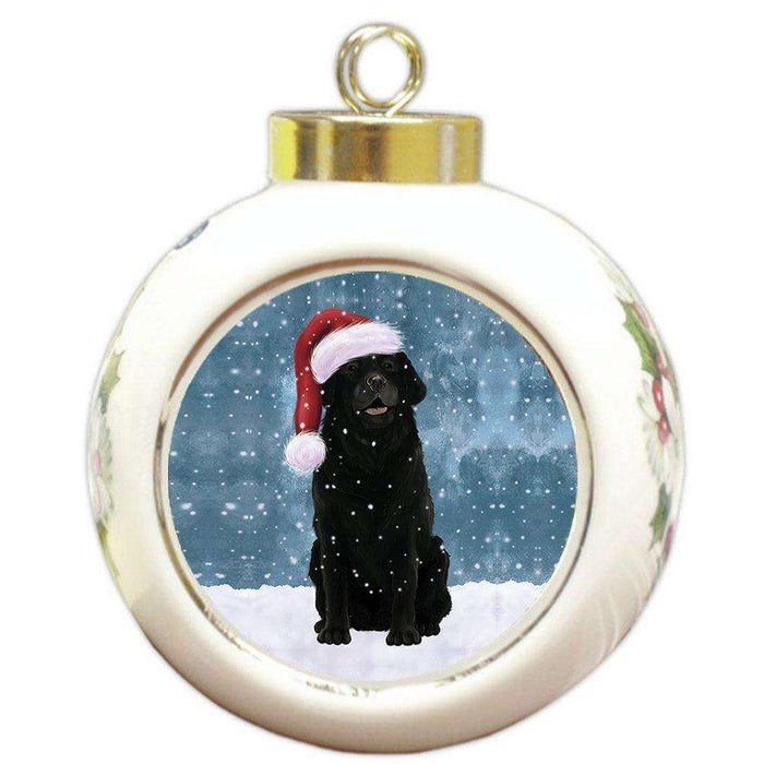 Let it Snow Christmas Holiday Labrador Dog Wearing Santa Hat Round Ball Ornament D210