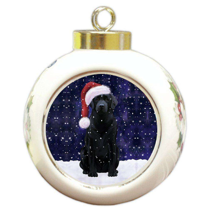 Let it Snow Christmas Holiday Labrador Dog Wearing Santa Hat Round Ball Ornament D211