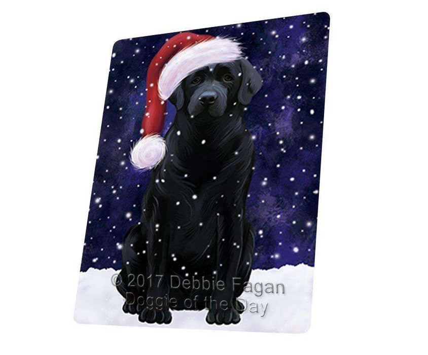 Let it Snow Christmas Holiday Labrador Dog Wearing Santa Hat Tempered Cutting Board (Small)