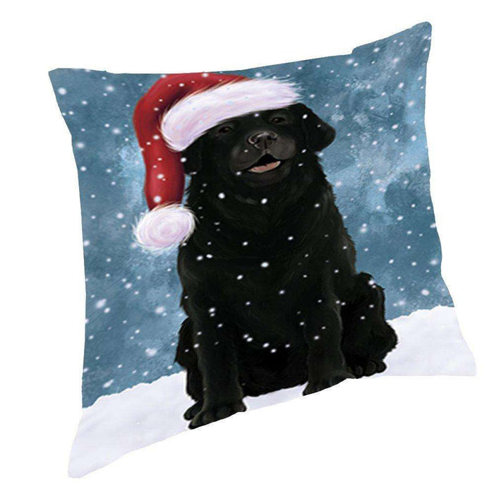 Let it Snow Christmas Holiday Labrador Dog Wearing Santa Hat Throw Pillow D368