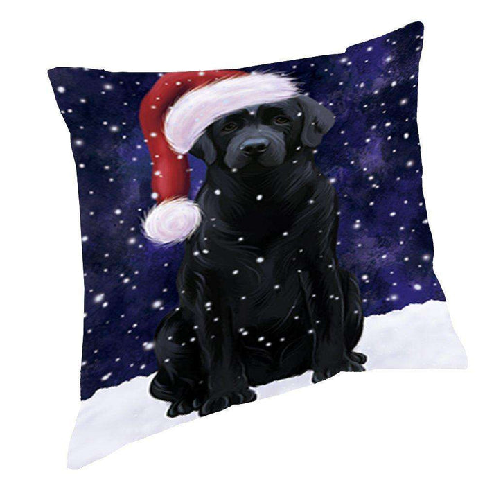 Let it Snow Christmas Holiday Labrador Dog Wearing Santa Hat Throw Pillow D369