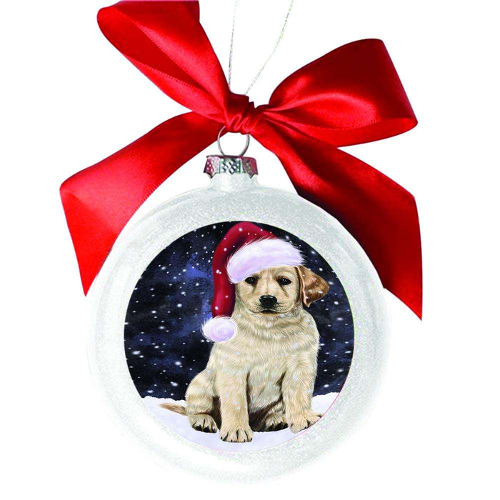 Let it Snow Christmas Holiday Labrador Dog White Round Ball Christmas Ornament WBSOR48611