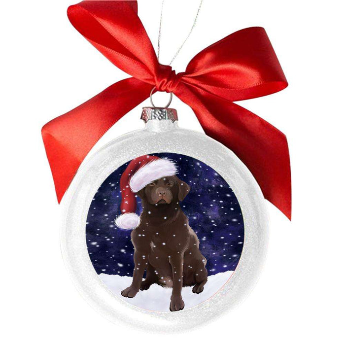 Let it Snow Christmas Holiday Labrador Dog White Round Ball Christmas Ornament WBSOR48614