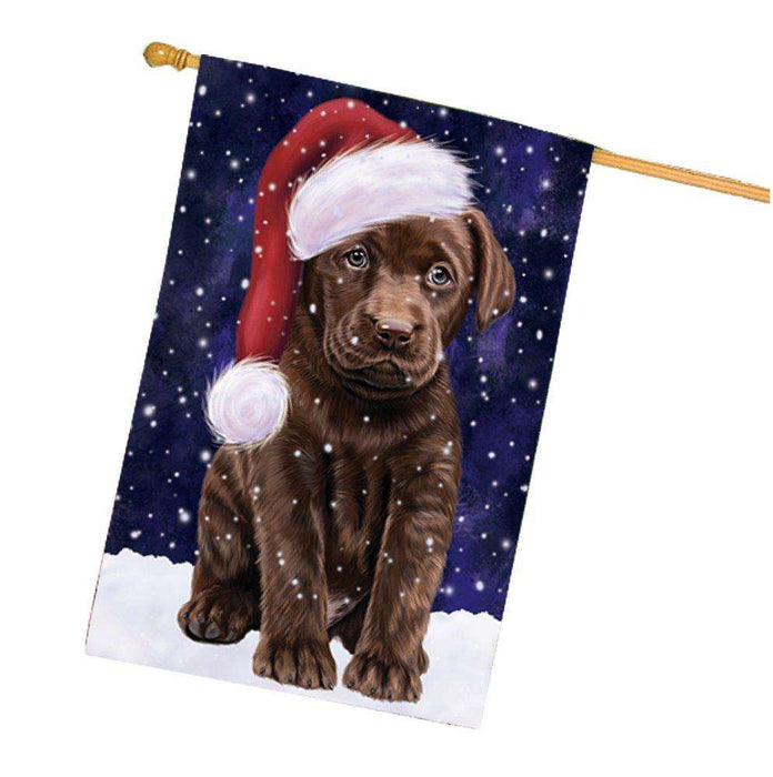 Let it Snow Christmas Holiday Labradors Dog Wearing Santa Hat House Flag