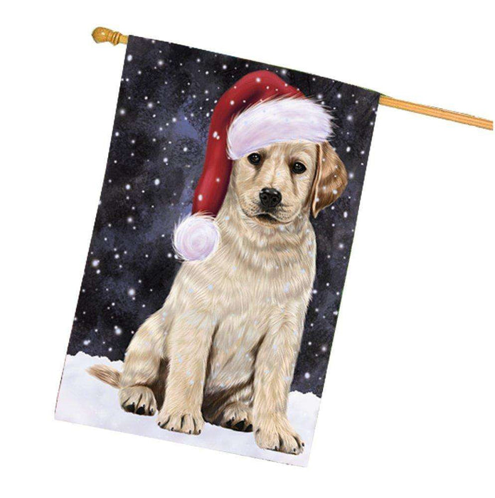 Let it Snow Christmas Holiday Labradors Dog Wearing Santa Hat House Flag