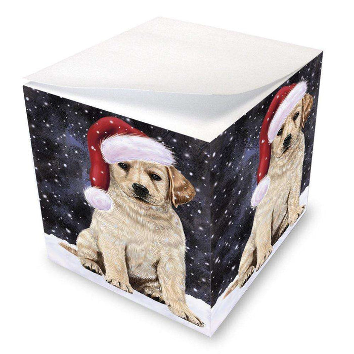 Let it Snow Christmas Holiday Labradors Dog Wearing Santa Hat Note Cube D329