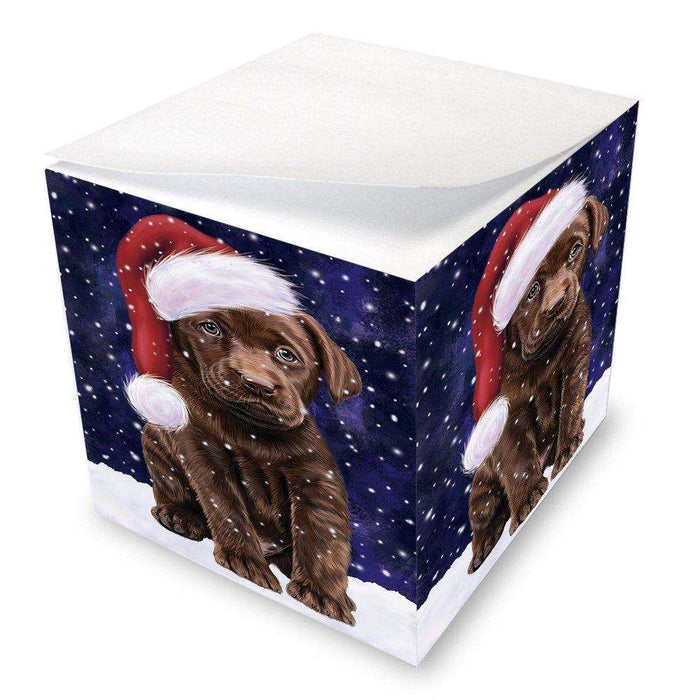 Let it Snow Christmas Holiday Labradors Dog Wearing Santa Hat Note Cube D330