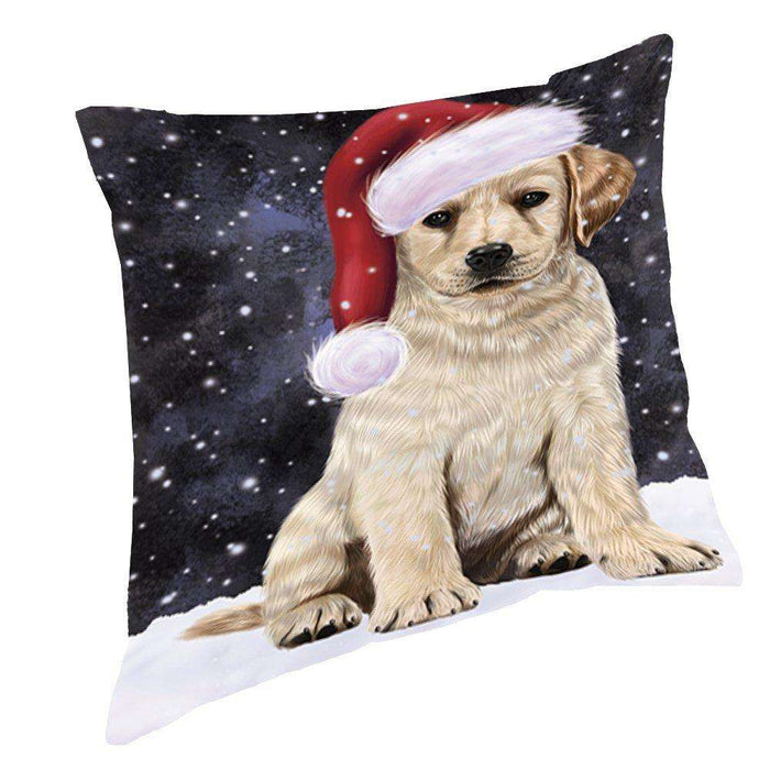 Let it Snow Christmas Holiday Labradors Dog Wearing Santa Hat Throw Pillow