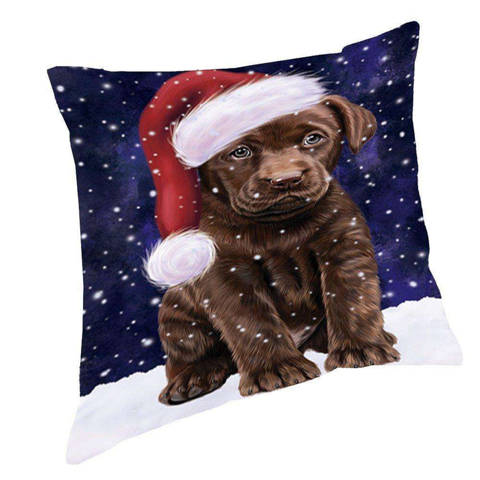 Let it Snow Christmas Holiday Labradors Dog Wearing Santa Hat Throw Pillow