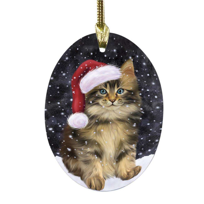 Let it Snow Christmas Holiday Maine Coon Cat Oval Glass Christmas Ornament OGOR48950