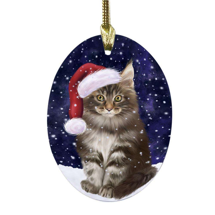 Let it Snow Christmas Holiday Maine Coon Cat Oval Glass Christmas Ornament OGOR48951