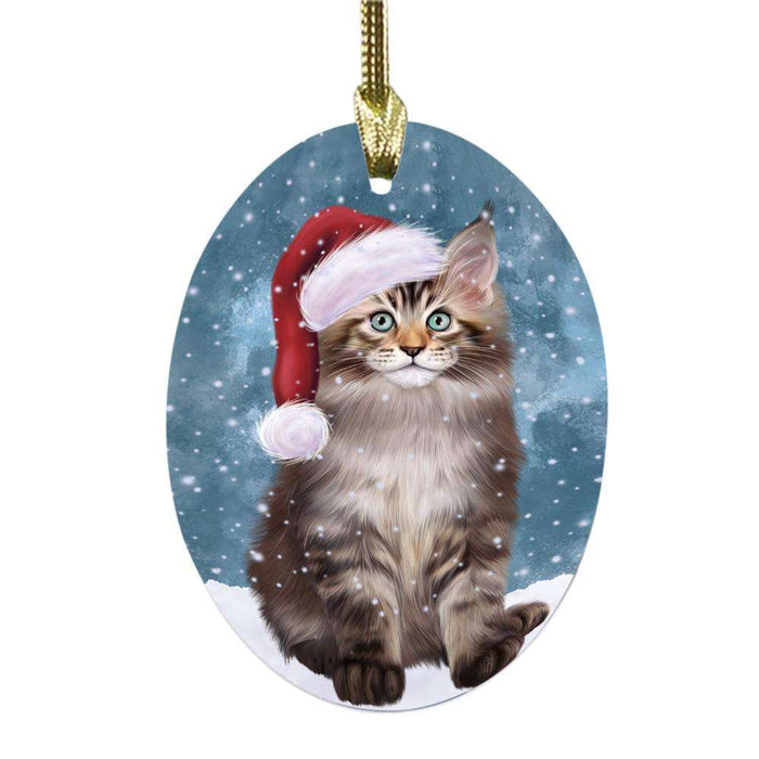 Let it Snow Christmas Holiday Maine Coon Cat Oval Glass Christmas Ornament OGOR48952