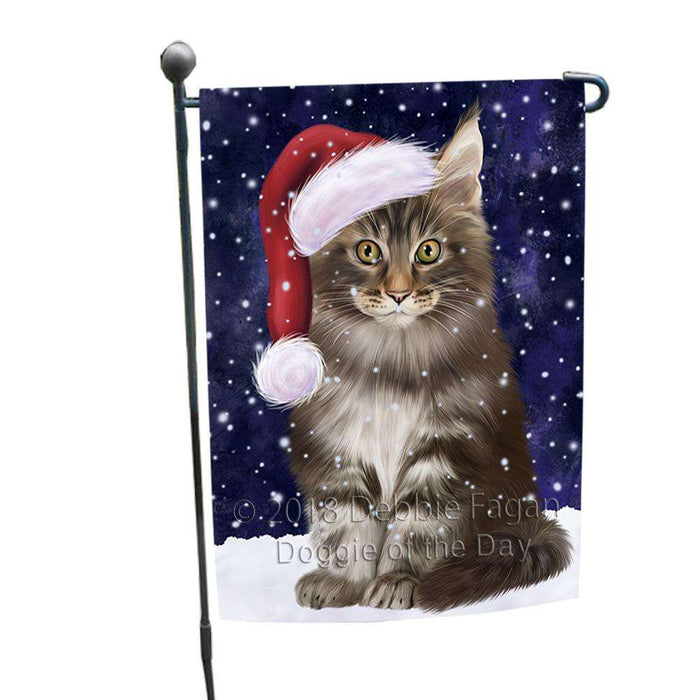 Let it Snow Christmas Holiday Maine Coon Cat Wearing Santa Hat Garden Flag GFLG54372