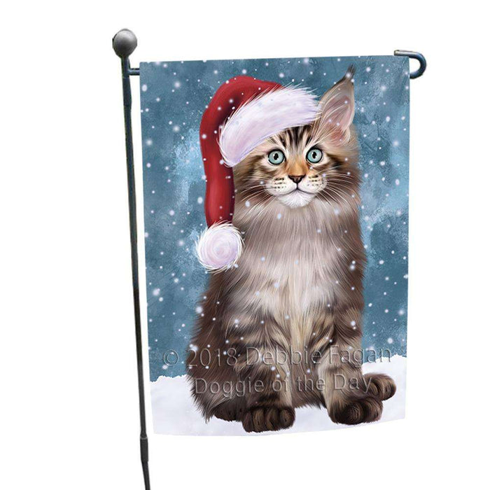 Let it Snow Christmas Holiday Maine Coon Cat Wearing Santa Hat Garden Flag GFLG54373