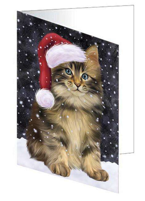 Let it Snow Christmas Holiday Maine Coon Cat Wearing Santa Hat Handmade Artwork Assorted Pets Greeting Cards and Note Cards with Envelopes for All Occasions and Holiday Seasons GCD66956