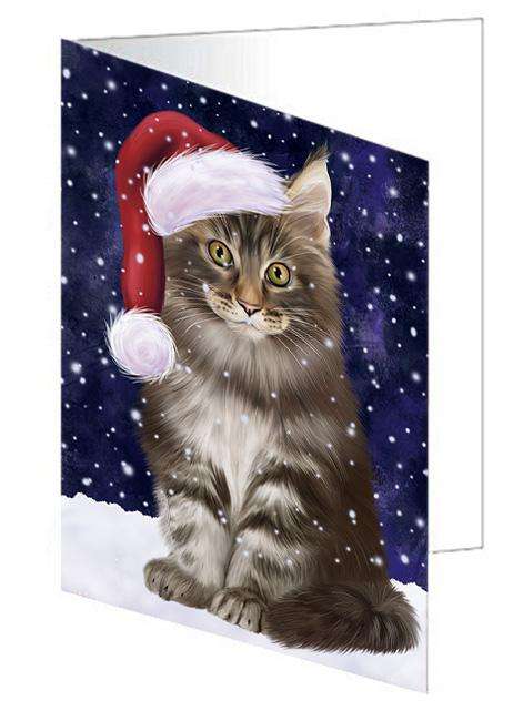 Let it Snow Christmas Holiday Maine Coon Cat Wearing Santa Hat Handmade Artwork Assorted Pets Greeting Cards and Note Cards with Envelopes for All Occasions and Holiday Seasons GCD66959