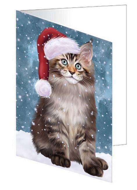 Let it Snow Christmas Holiday Maine Coon Cat Wearing Santa Hat Handmade Artwork Assorted Pets Greeting Cards and Note Cards with Envelopes for All Occasions and Holiday Seasons GCD66962