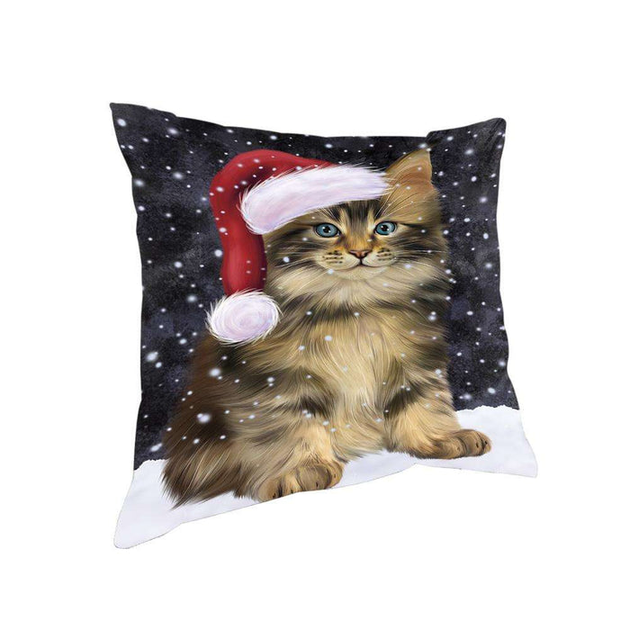 Let it Snow Christmas Holiday Maine Coon Cat Wearing Santa Hat Pillow PIL73860
