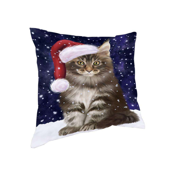 Let it Snow Christmas Holiday Maine Coon Cat Wearing Santa Hat Pillow PIL73864