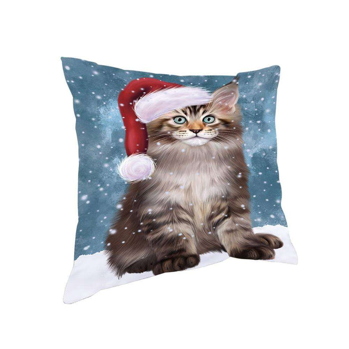 Let it Snow Christmas Holiday Maine Coon Cat Wearing Santa Hat Pillow PIL73868
