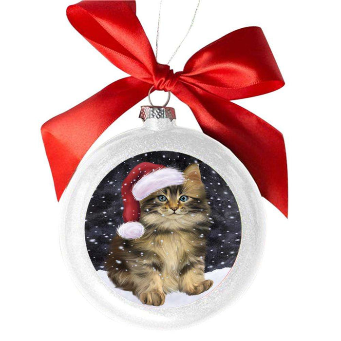 Let it Snow Christmas Holiday Maine Coon Cat White Round Ball Christmas Ornament WBSOR48950