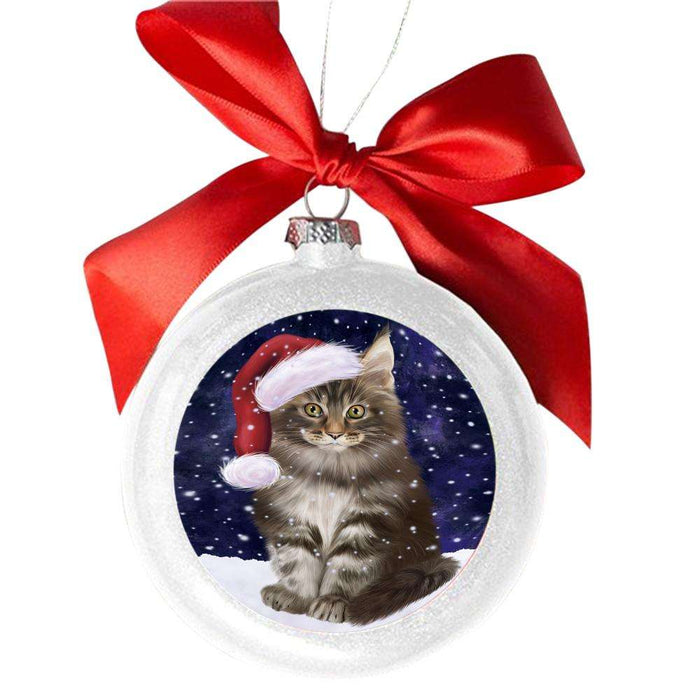 Let it Snow Christmas Holiday Maine Coon Cat White Round Ball Christmas Ornament WBSOR48951