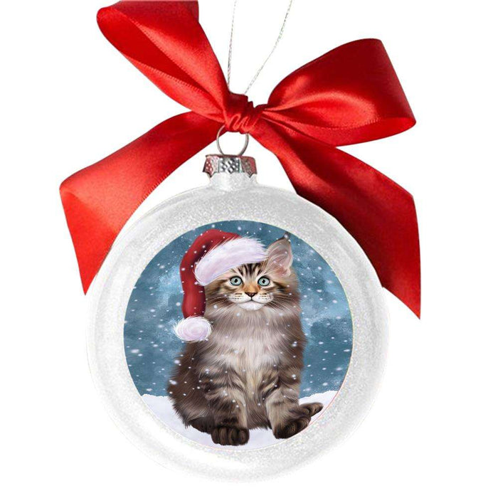 Let it Snow Christmas Holiday Maine Coon Cat White Round Ball Christmas Ornament WBSOR48952